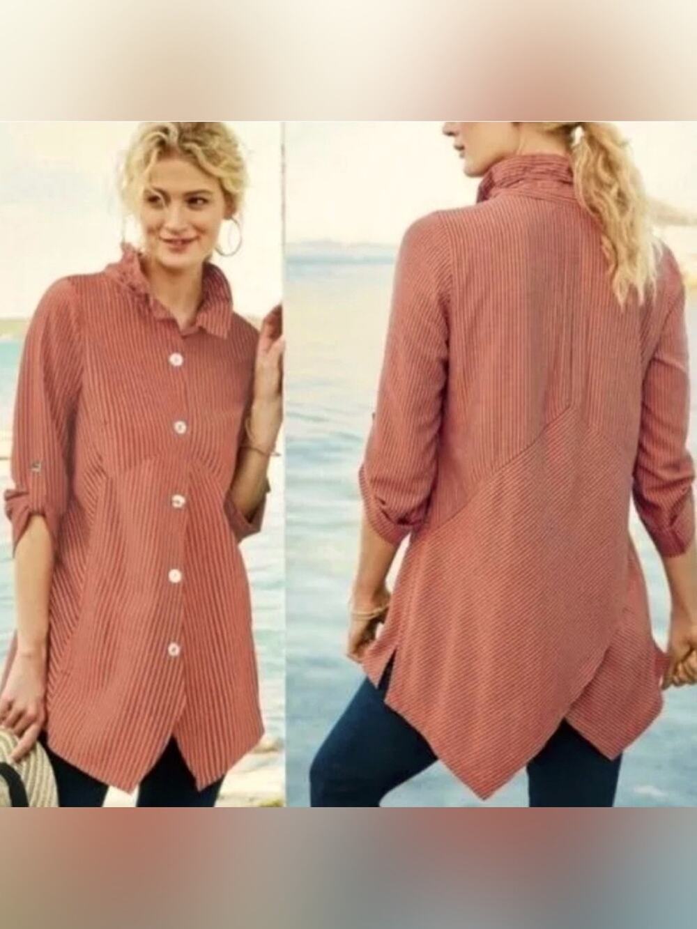 Soft Surroundings Sasha striped button-down tunic shirt large